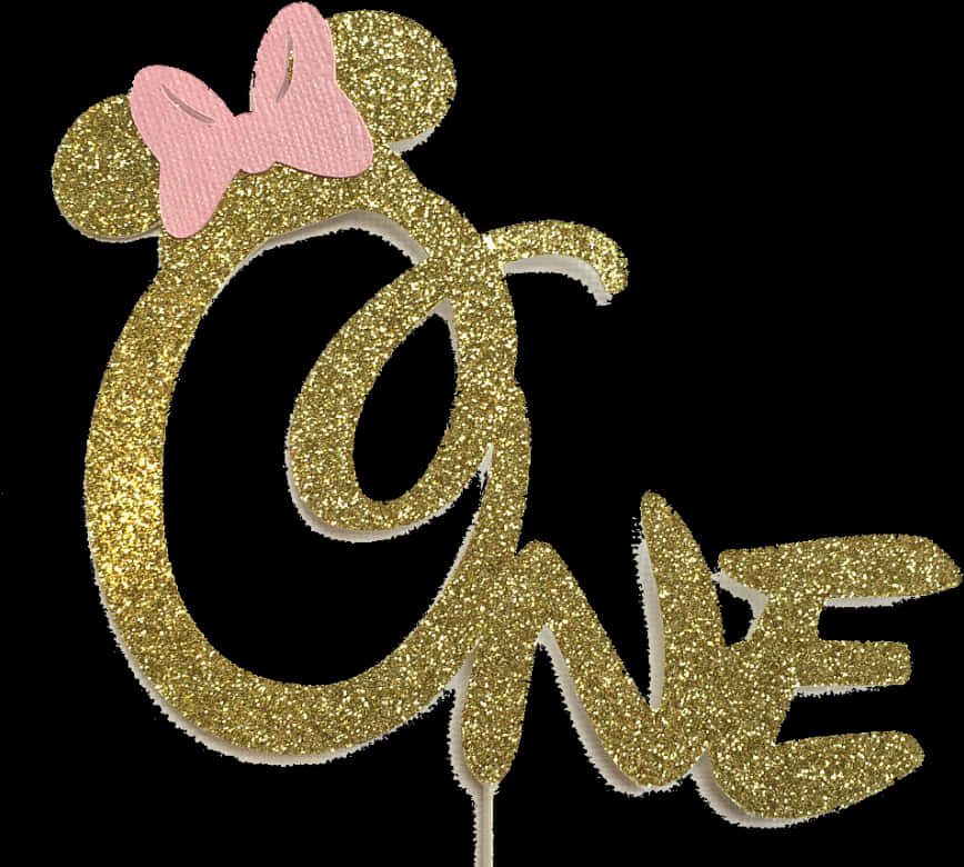 A Gold Glittered One With A Pink Bow On A Black Background