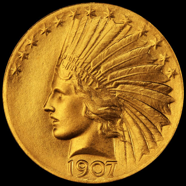 A Gold Coin With A Headdress And Stars