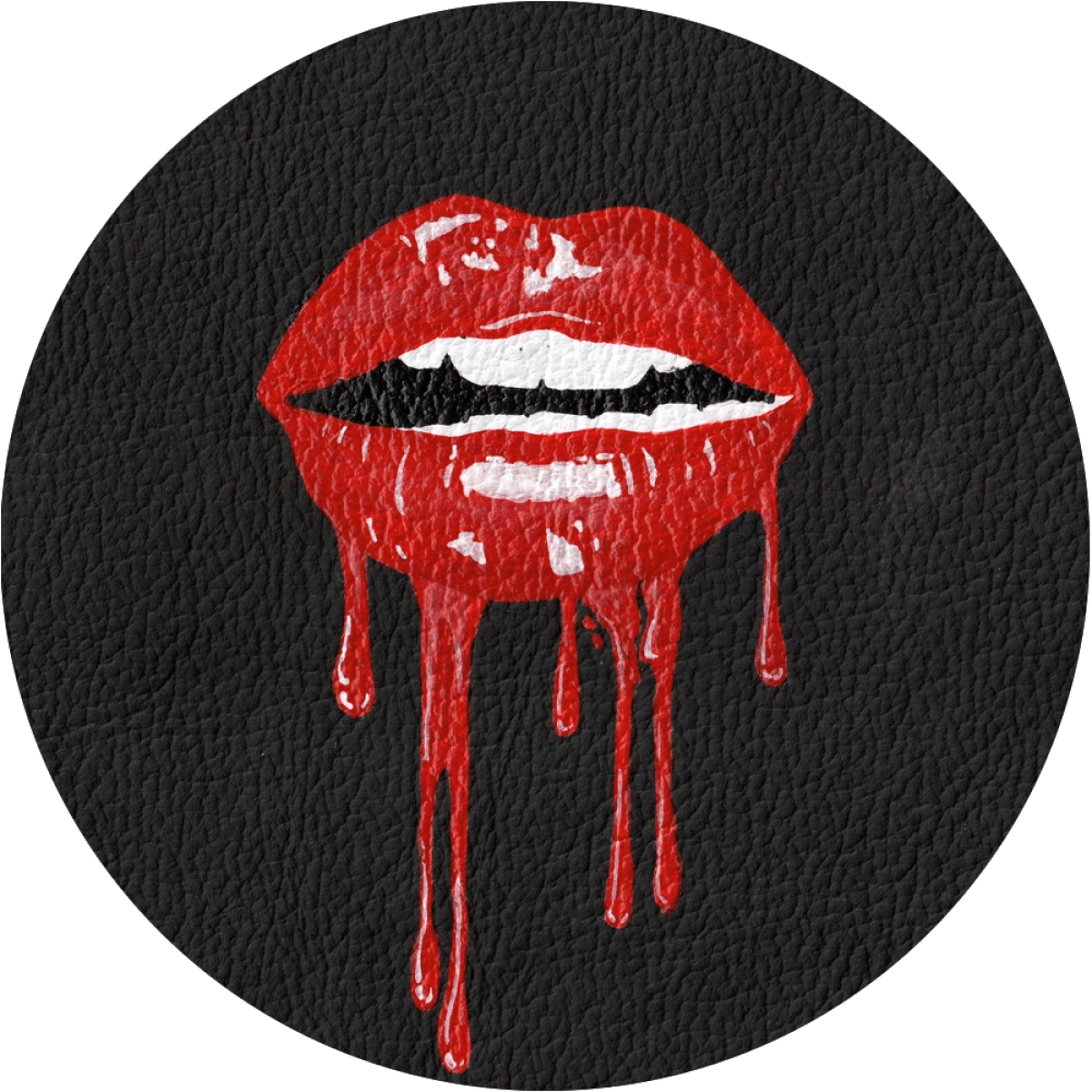 A Red Lips Dripping From A Black Circle