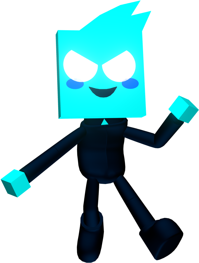 A Cartoon Character With A Blue Square Head