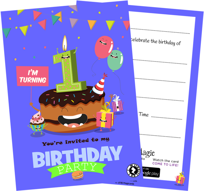 A Birthday Invitation With A Cake And Balloons