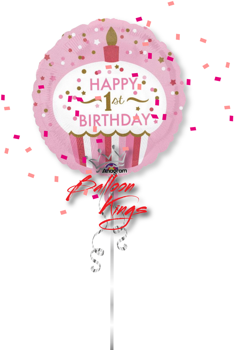 A Pink Balloon With A White And Pink Cupcake Design