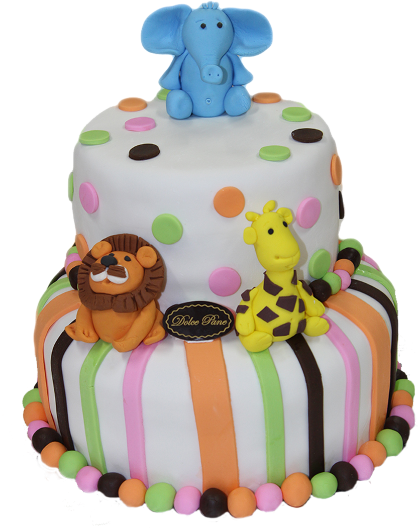 A Cake With Animal Figures On Top