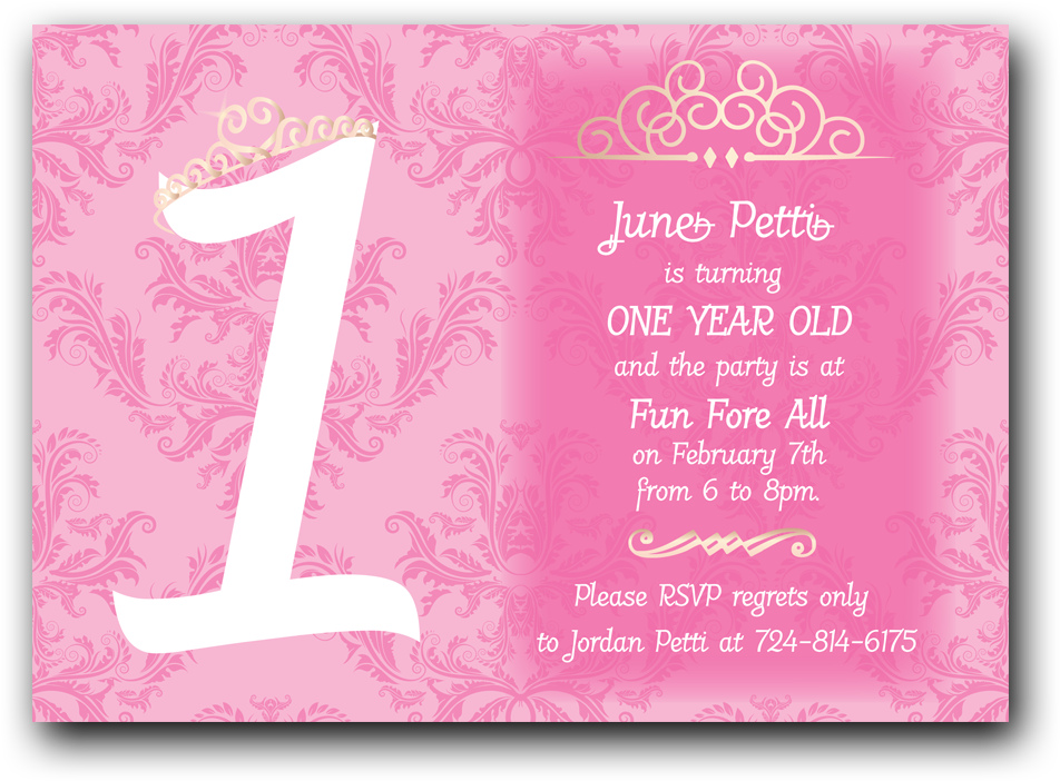 A Pink Invitation With A Number And Crown