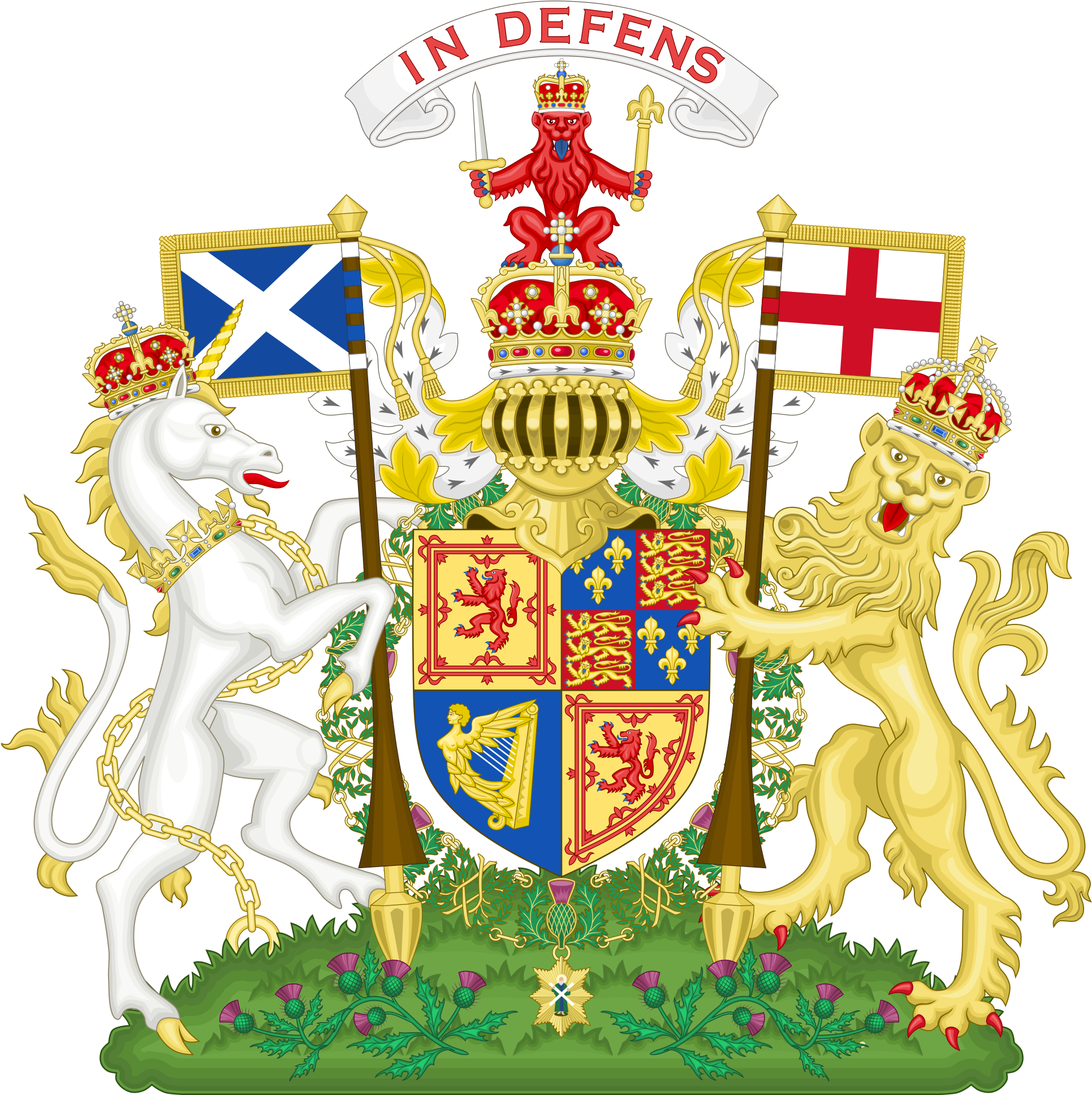 A Coat Of Arms With Lions And Flags