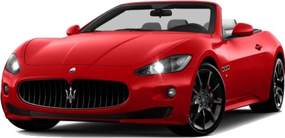 A Red Sports Car With Its Headlights On