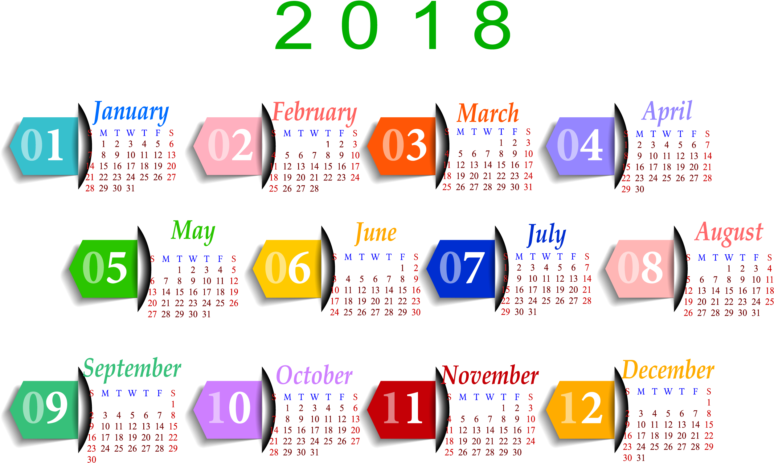 A Calendar With Different Colored Numbers