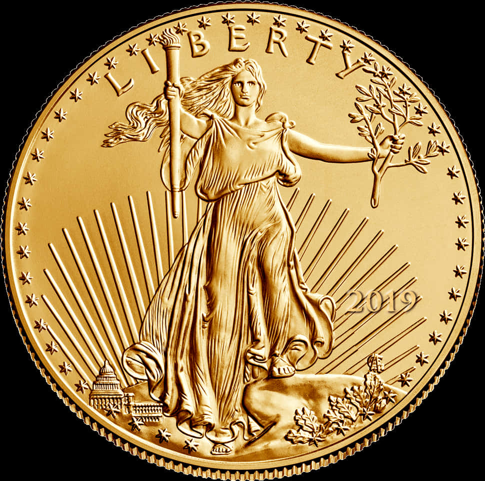 A Gold Coin With A Woman Holding A Pole