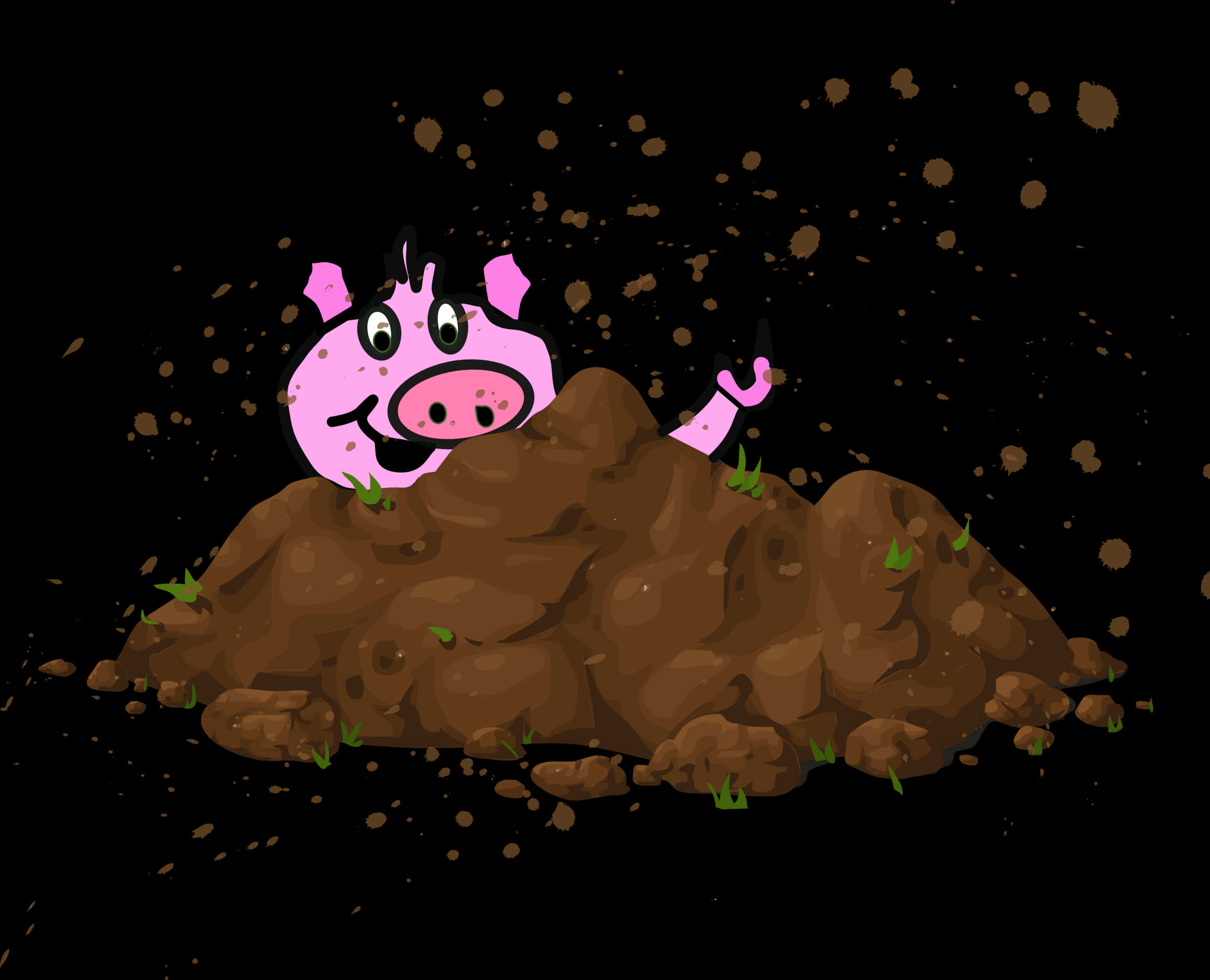 A Cartoon Pig In A Pile Of Dirt