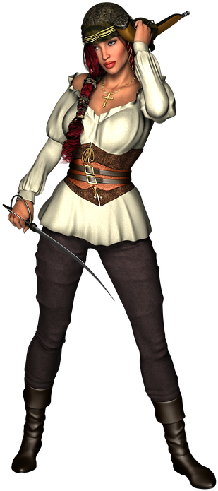 A Woman In A Pirate Garment Holding A Sword
