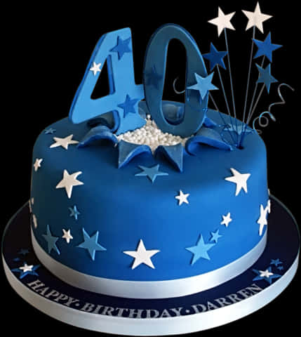 A Blue Birthday Cake With Stars And Numbers