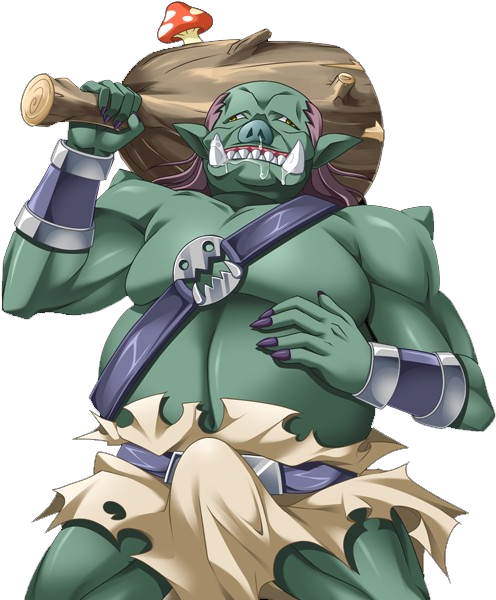 Cartoon Green Orc With Large Green Hair And Green Eyes Holding A Large Wooden Stick