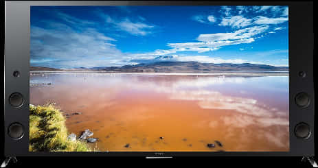 A Tv Screen With A Lake And A Mountain In The Background
