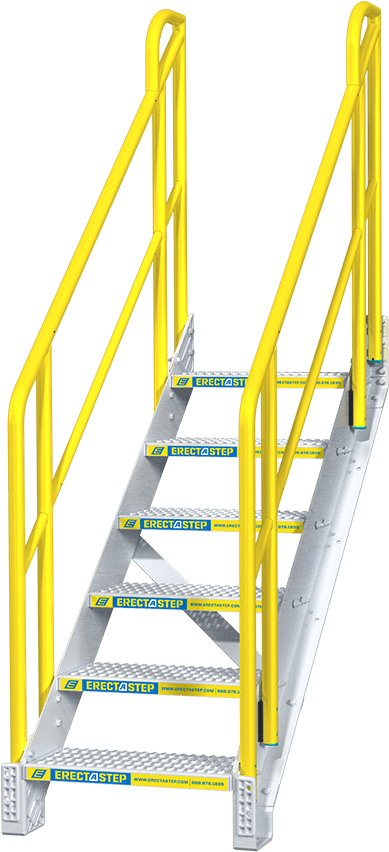 A Metal Stairs With Yellow Handrails