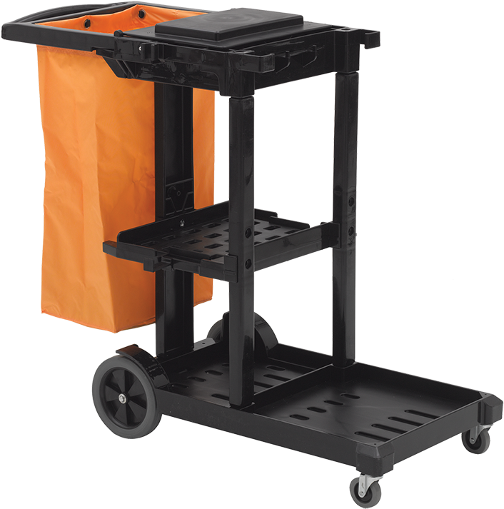 A Black And Orange Cart With A Black Handle