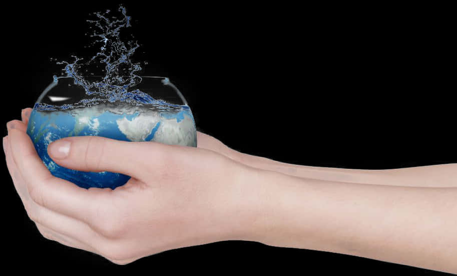 Two Hands Holding Earth Water Drop