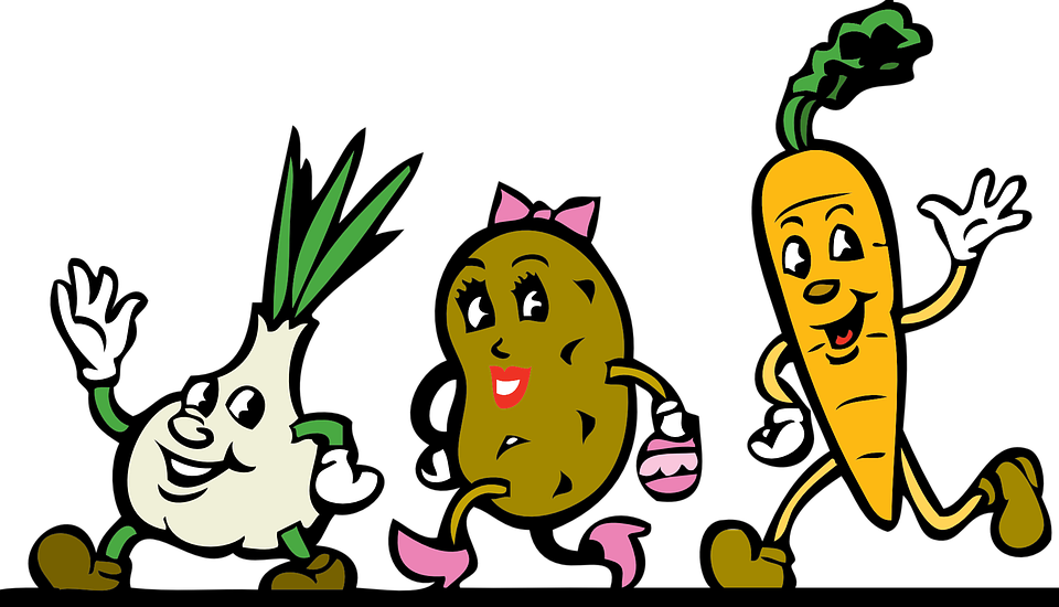A Cartoon Of Vegetables Walking