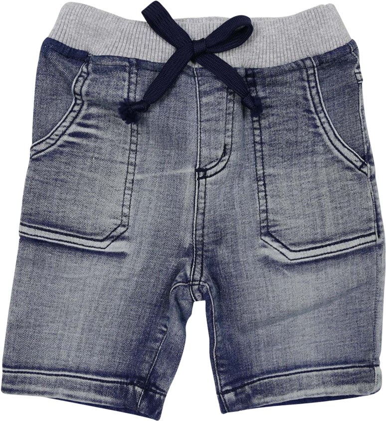 A Pair Of Denim Shorts With A Black Ribbon