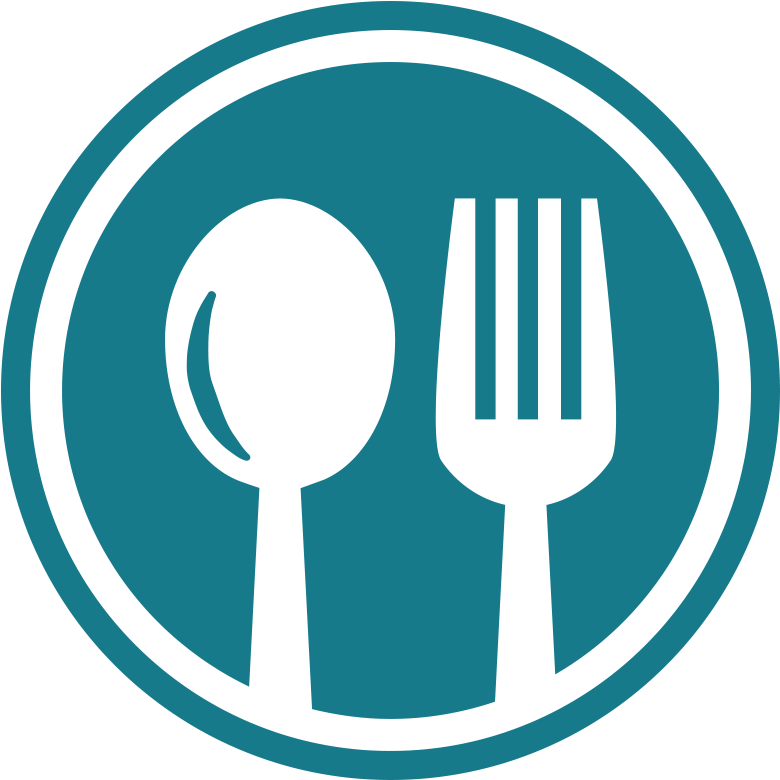 A Blue Circle With A Fork And Spoon
