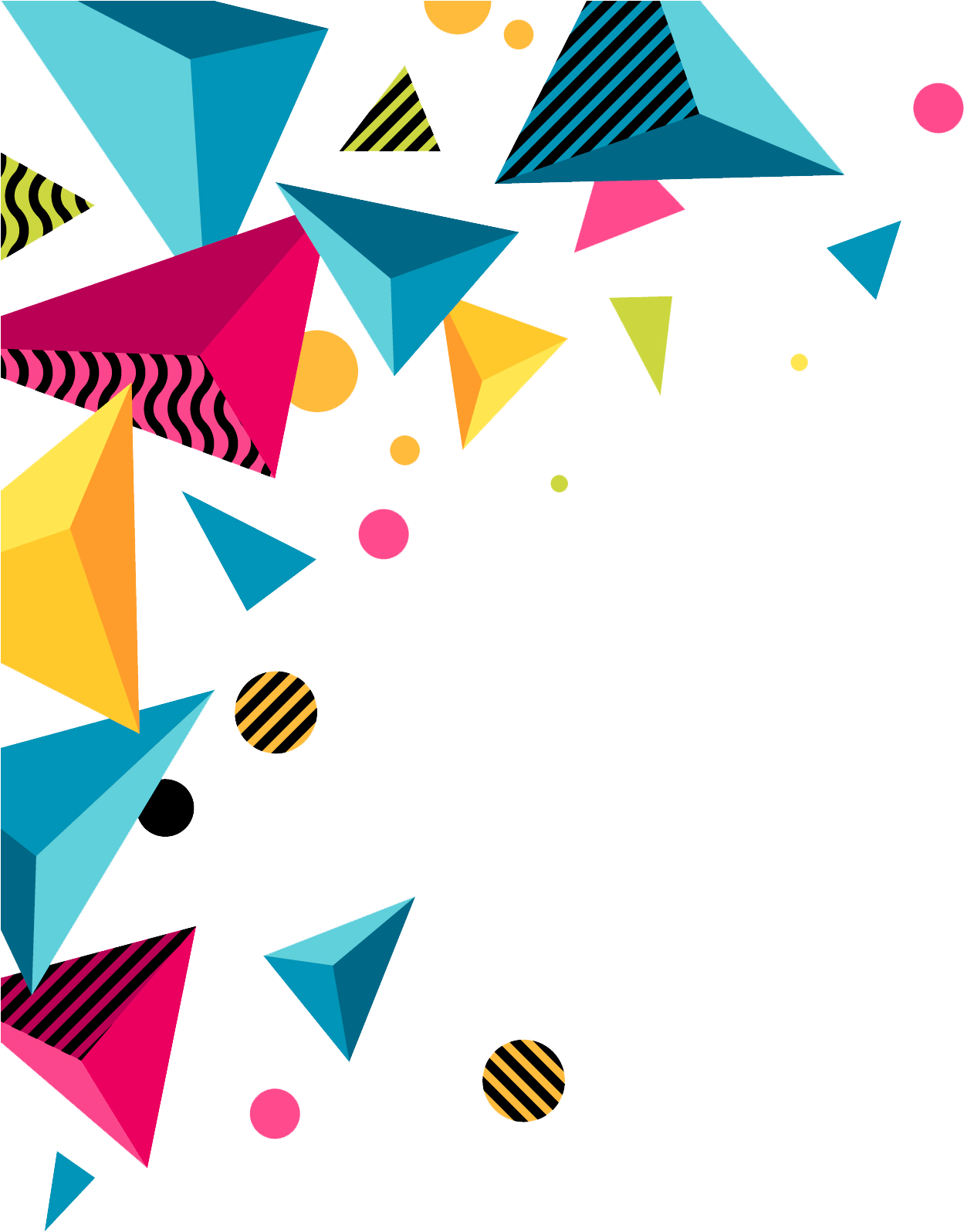 A Colorful Triangles And Dots On A Black Background