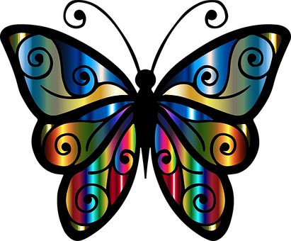 A Colorful Butterfly Wings On A Black Background