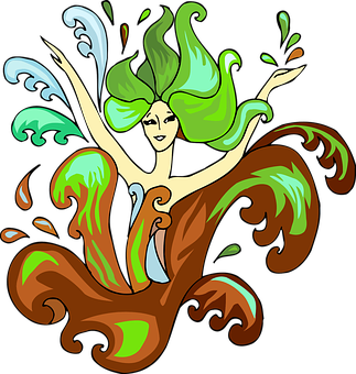 A Woman With Green Hair And Waves
