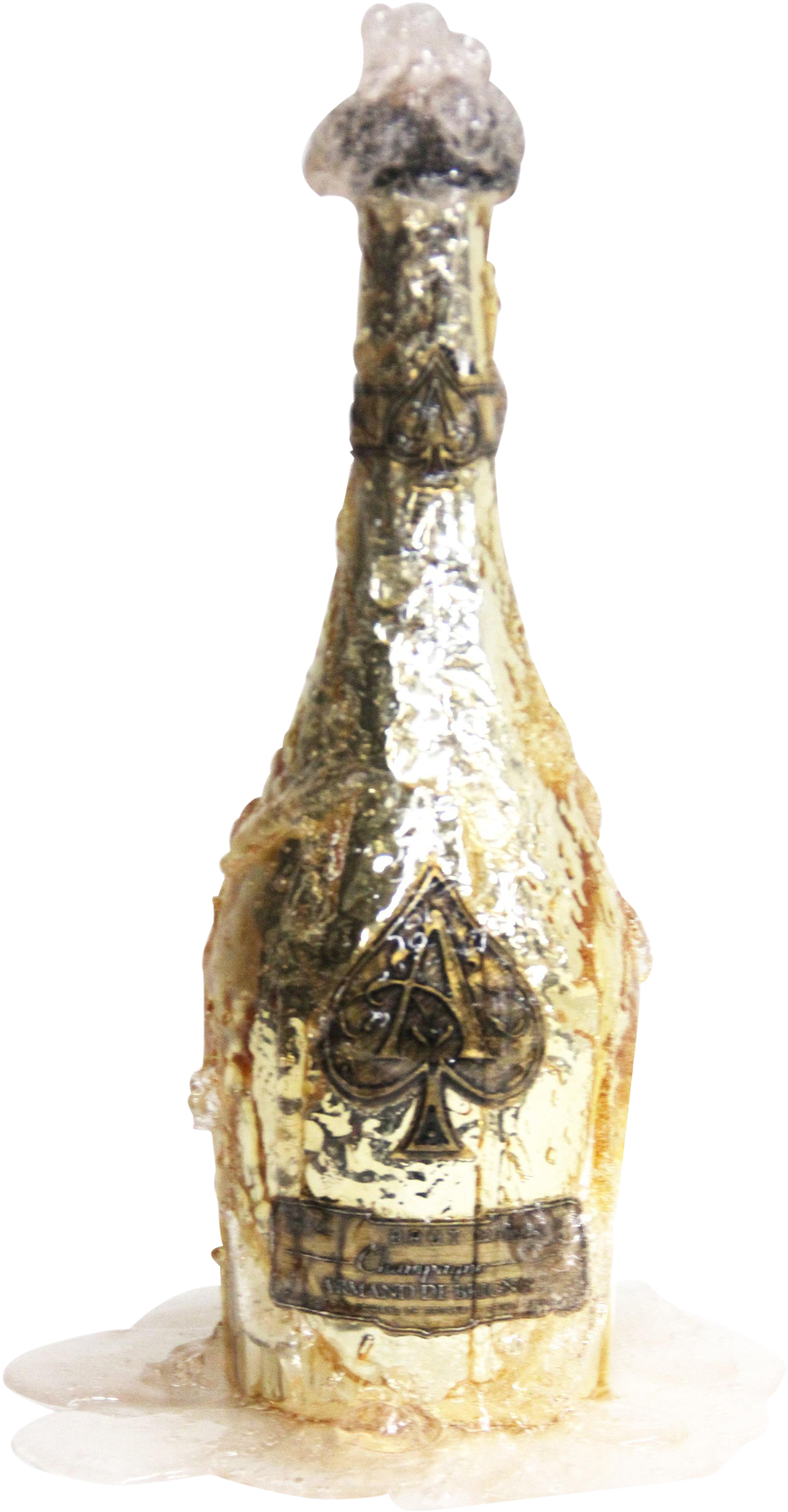 A Gold Bottle With A Black And Silver Design