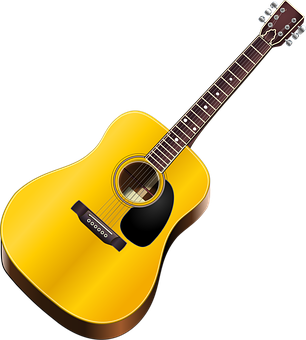 A Yellow Guitar On A Black Background