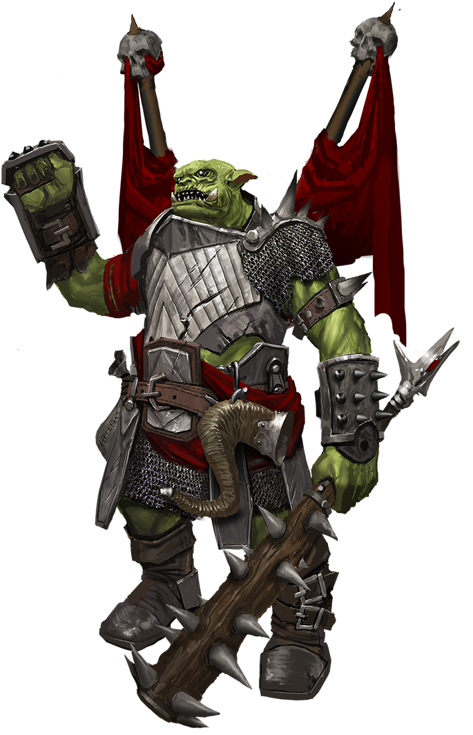 A Green Orc Warrior With Red Cape And Sword