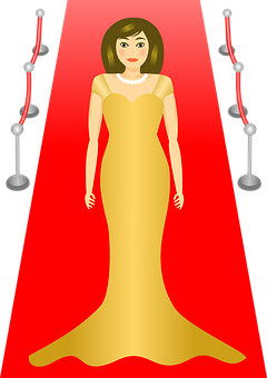 A Woman In A Long Dress On A Red Carpet