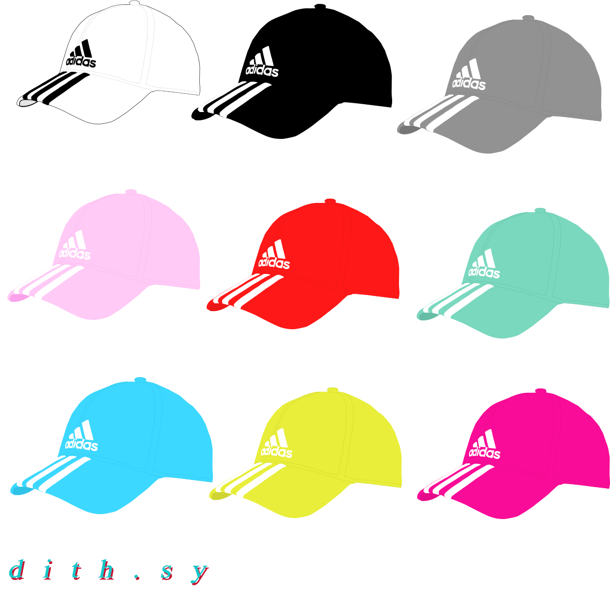 A Group Of Hats With White Stripes