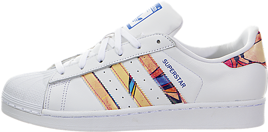A White Shoe With Colorful Stripes