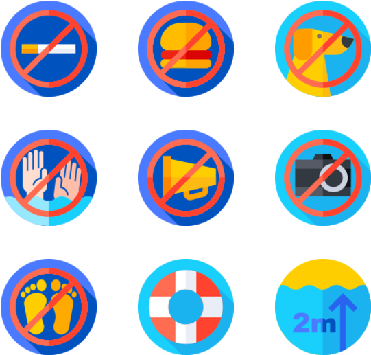 A Set Of Icons With No Smoking And No Swimming