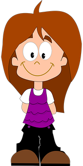 Cartoon Girl With Brown Hair And Purple Dress