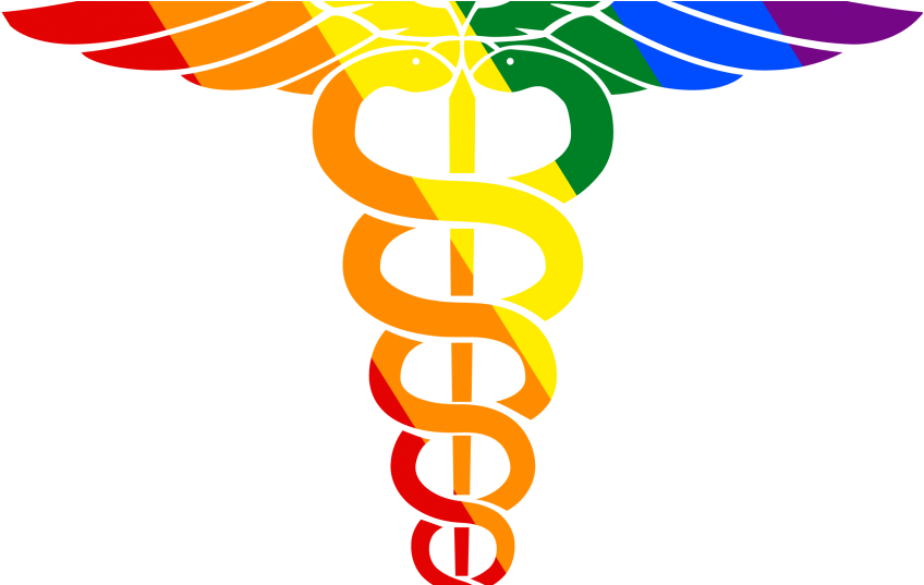 A Rainbow Colored Caduceus Symbol