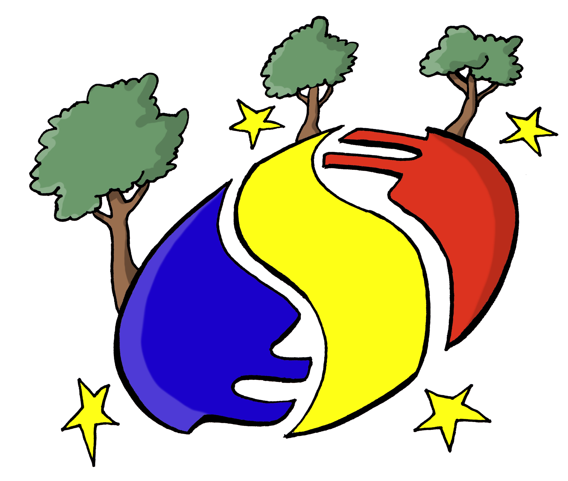 A Colorful Logo With Trees And Stars