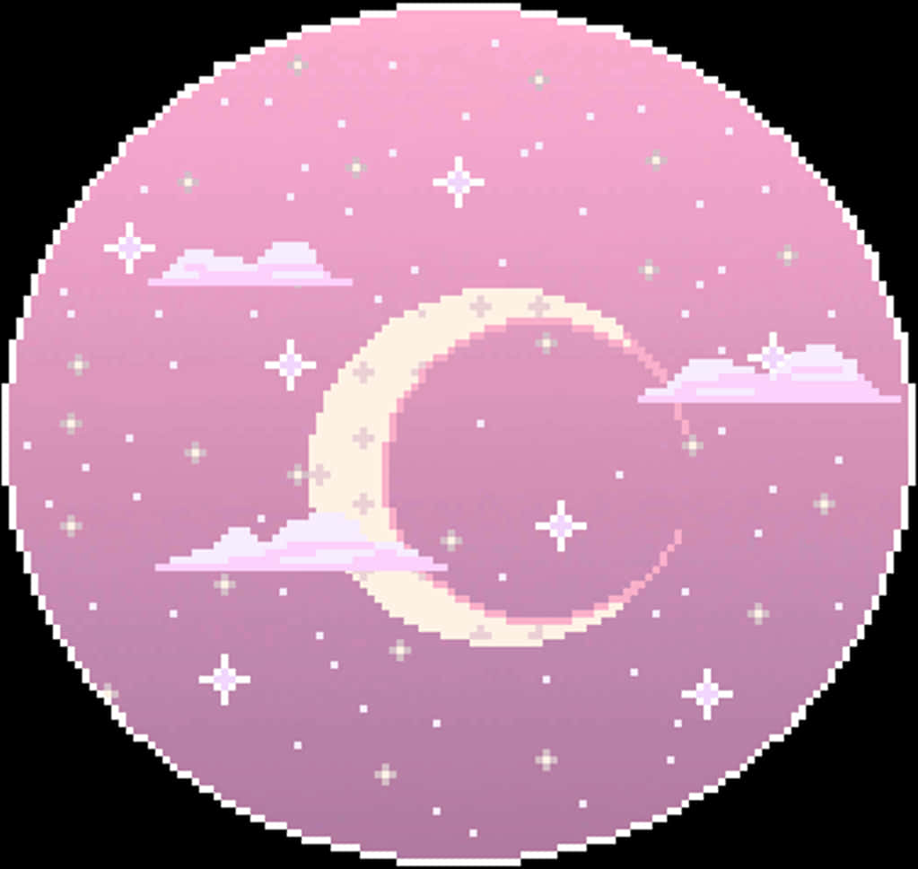 A Pink Circle With A Moon And Clouds