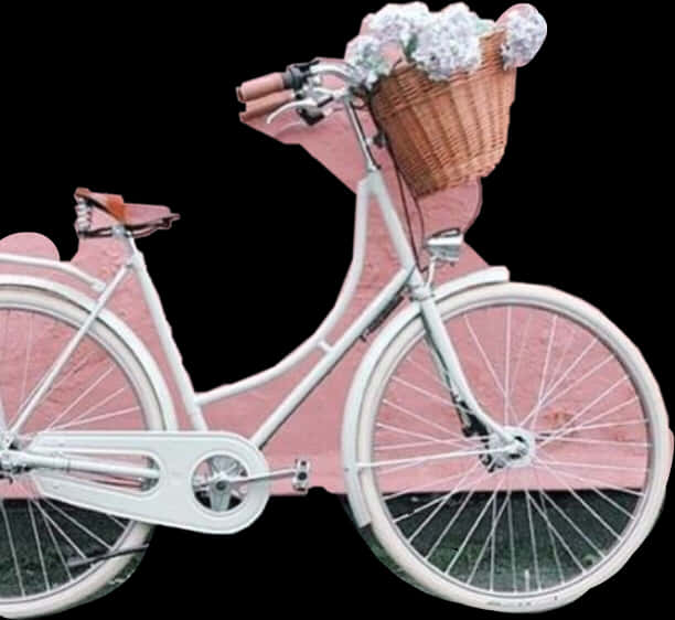 A White Bicycle With A Basket Of Flowers