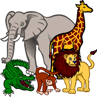 A Group Of Animals On A Black Background