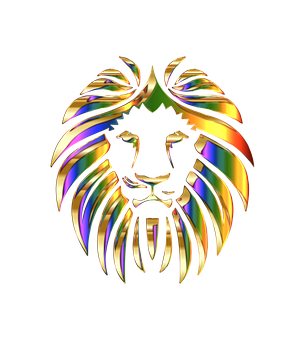 A Colorful Lion Head On A Black Background
