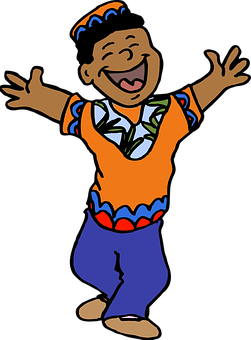 A Cartoon Of A Boy With Arms Up