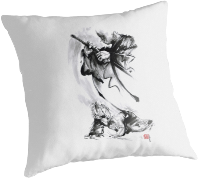 A Pillow With A Drawing Of A Man And A Child