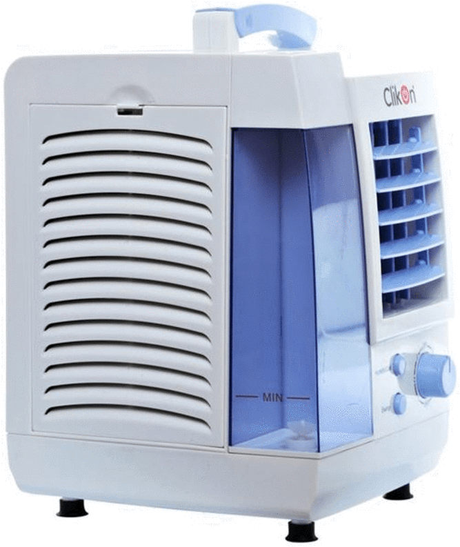 A White And Blue Air Conditioner