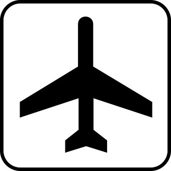A Black And White Sign With A Plane In The Middle