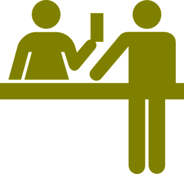 A Green Pictogram Of A Person At A Counter