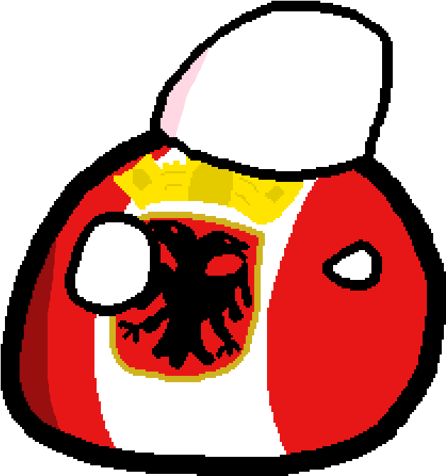 A Cartoon Of A Red And White Ball With A Black Emblem