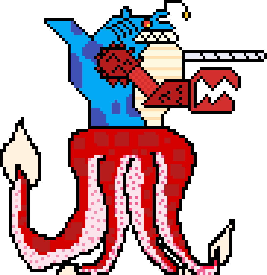 A Pixel Art Of A Man Holding A Sword And A Octopus