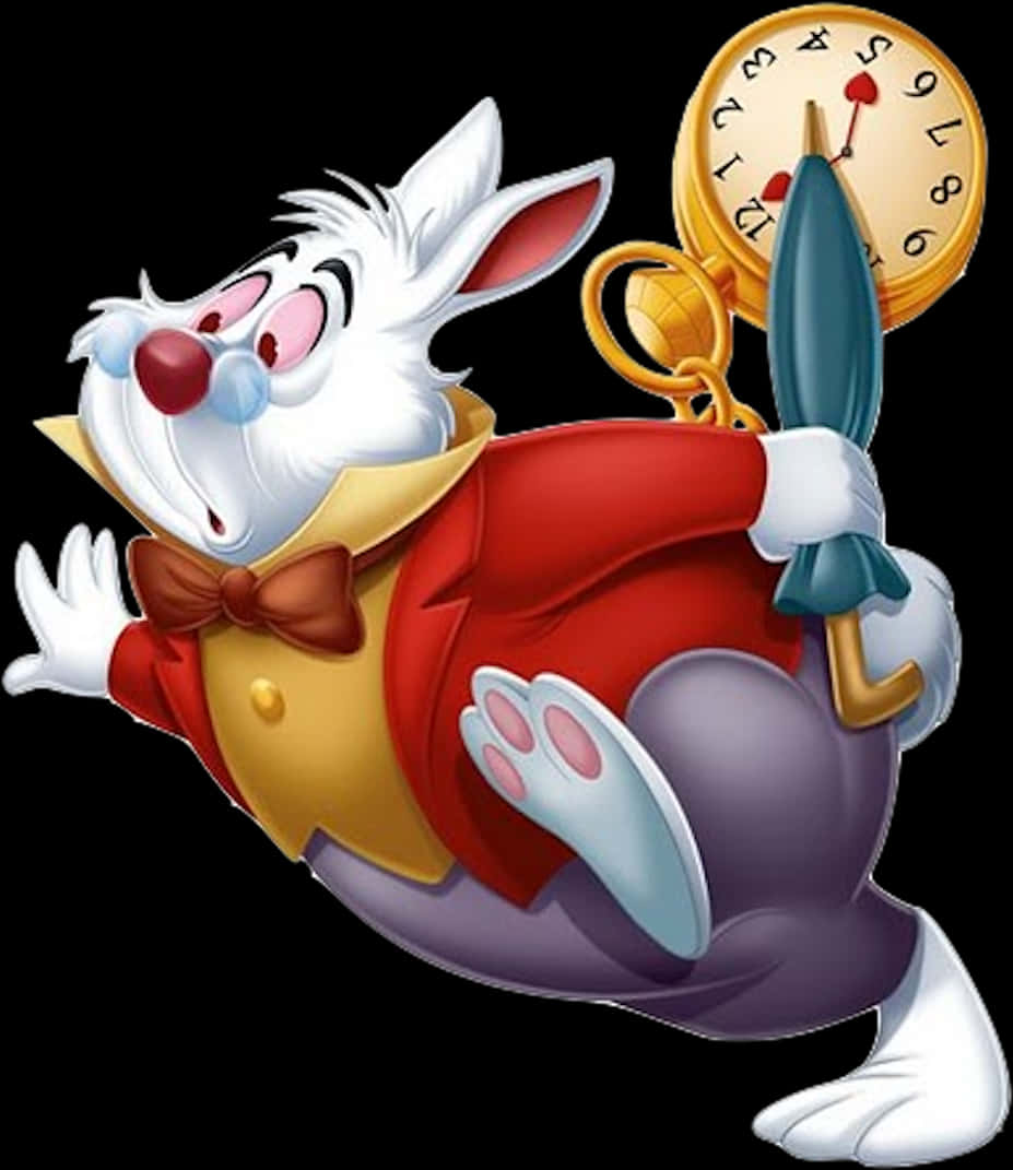 A Cartoon Rabbit Holding A Clock