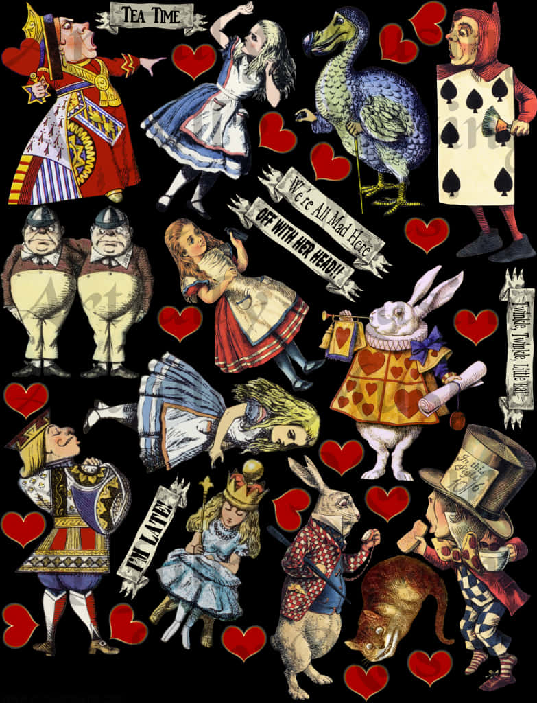 A Collage Of Images Of Alice In Wonderland