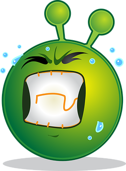 A Green Cartoon Face With White Teeth And A Black Background
